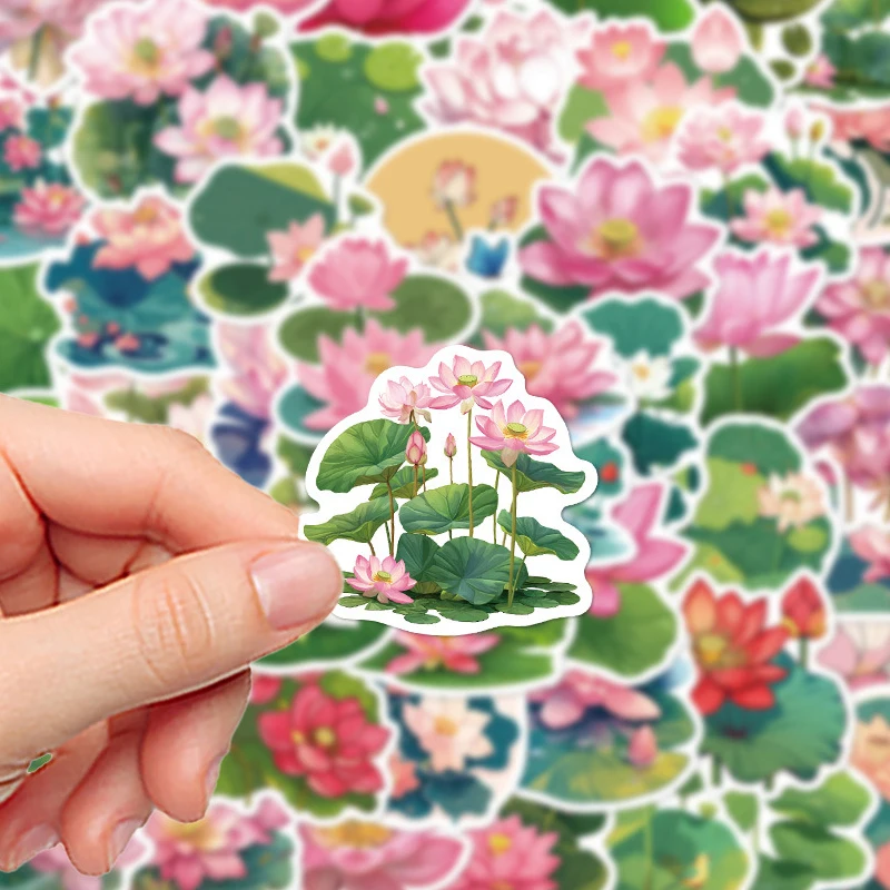 50Pcs Lotus Flower Leaf Stickers Vintage Aesthetic Decals DIY Scrapbooking Decor For Suitcase Stationery Water Bottle Laptop Kid