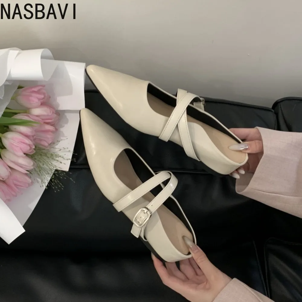 

Elegant French Design Pointed Toe Cross Band High Heels Women's Sandals Slope Head Semi Slippers Fashionable Shoes