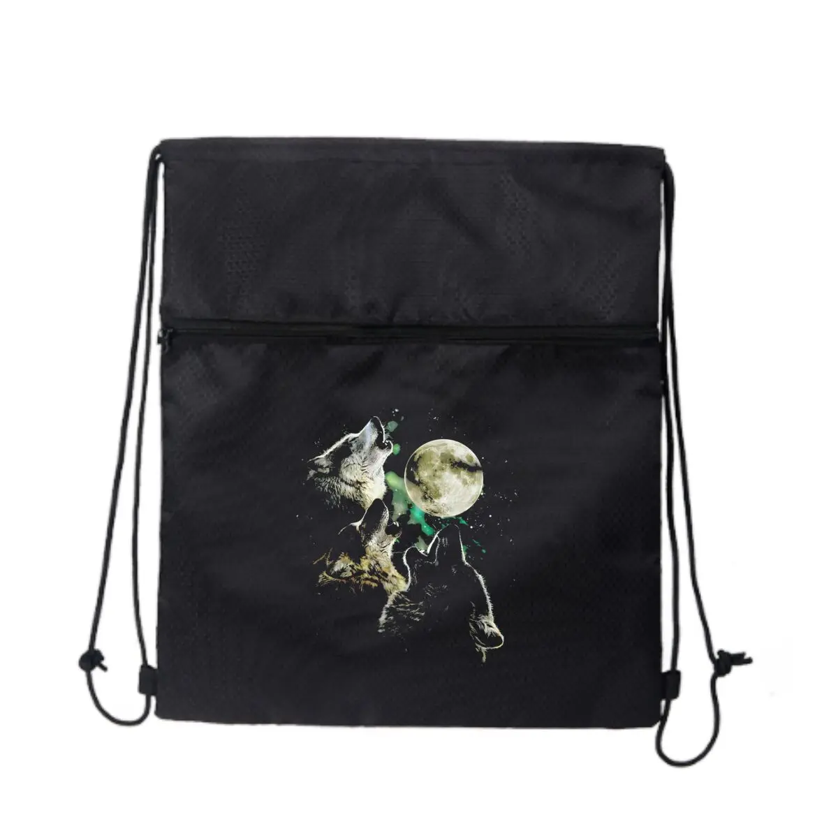 

Тематический дизайн Wolves Howling at Moon Сумка на молнии большой вместимости на шнурке вмещает все, что вам нужно