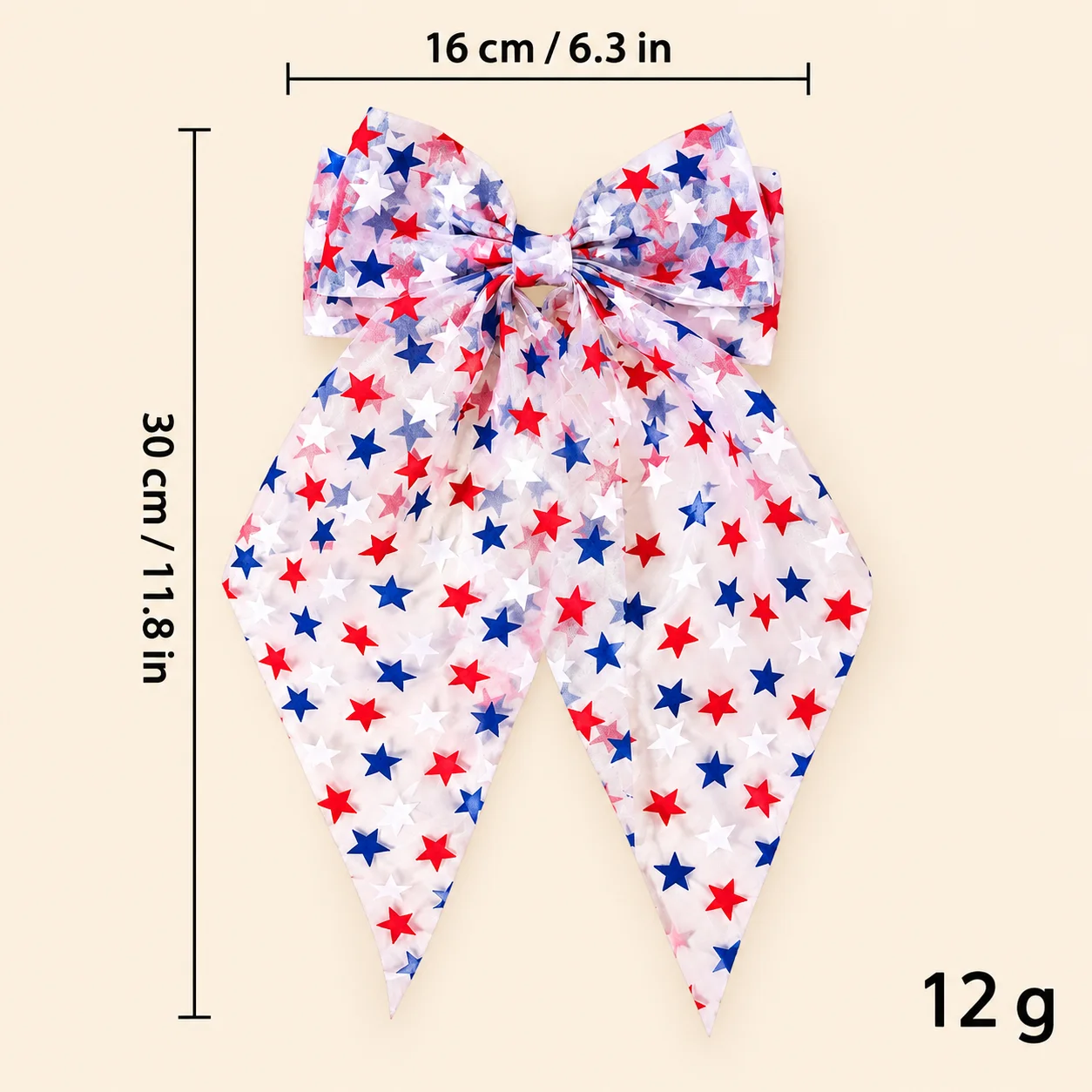 Red White Blue Star Print Chiffon Hair Bow Clip Large Long Tail Barrette Patriotic Hair Accessory for Women Girls