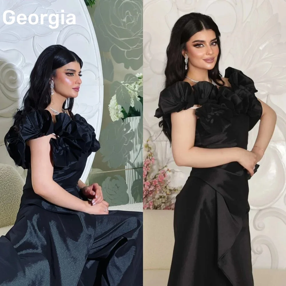 

Customized فساتين سهرة سعودية فخمة A-Line Scoop Neckline Ankle-Length Ruffle Zipper Up Chiffon Short Sleeves Lining Dresses