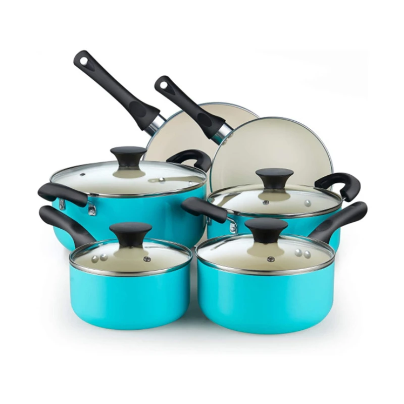 

Ceramic Nonstick Granite Induction Kitchen Cooking Cookware Sets 10 Pcs Pots and Pans Set with Frying Pans