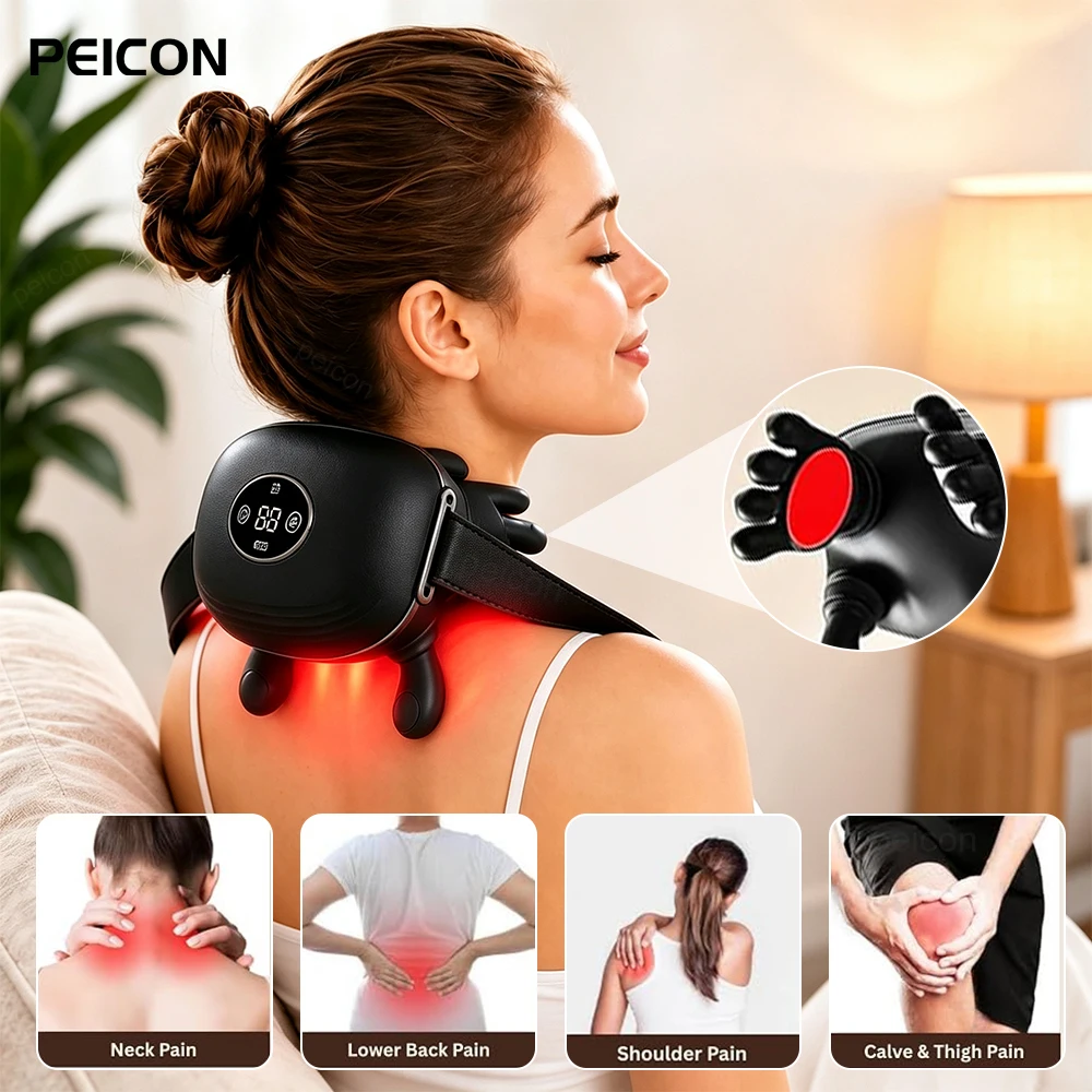 Electric Neck Massager Bionic Fingers Kneading Neck Shoulder Massage USB Rechargeable Heating Cervical Waist Leg Muscle Massager