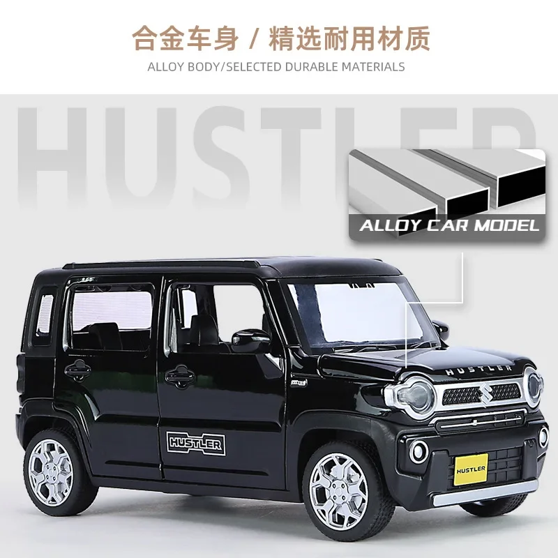 Suzuki Hustler SUV modelo de coche de aleación, juguete coleccionable con sonido y luz, ideal para regalo de cumpleaños, 1:22