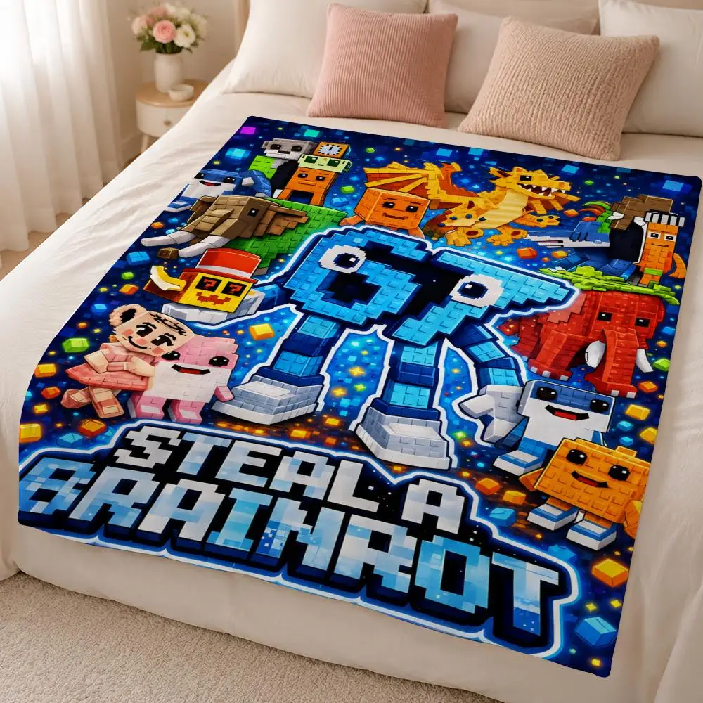 Game S-steal a brainrot Viral Multiplayer Adventure Throw 320g Soft Flannel Fleece Throw Blanket Cover Sofa Bed Dorm Nap Gift