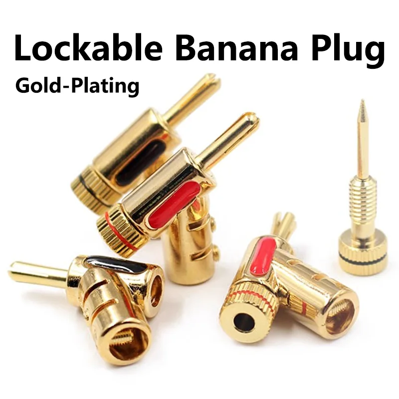 8Pcs/4Pairs Y-Shaped Gun Type Banana Plug Hi-End Copper For 4mm Head Self-Locking Speaker Connector Audio Amplifier Adapter Gold