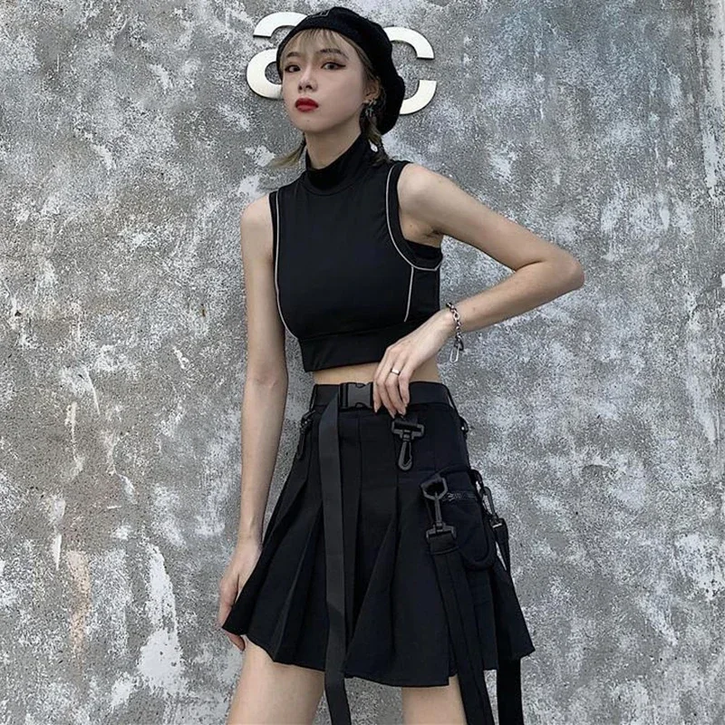 Lucyever Black Punk Gothic Women Pleated Skirts Harajuku Club High Waist Mini Skirt Girl Preppy Style A-Line Short Skirt L615