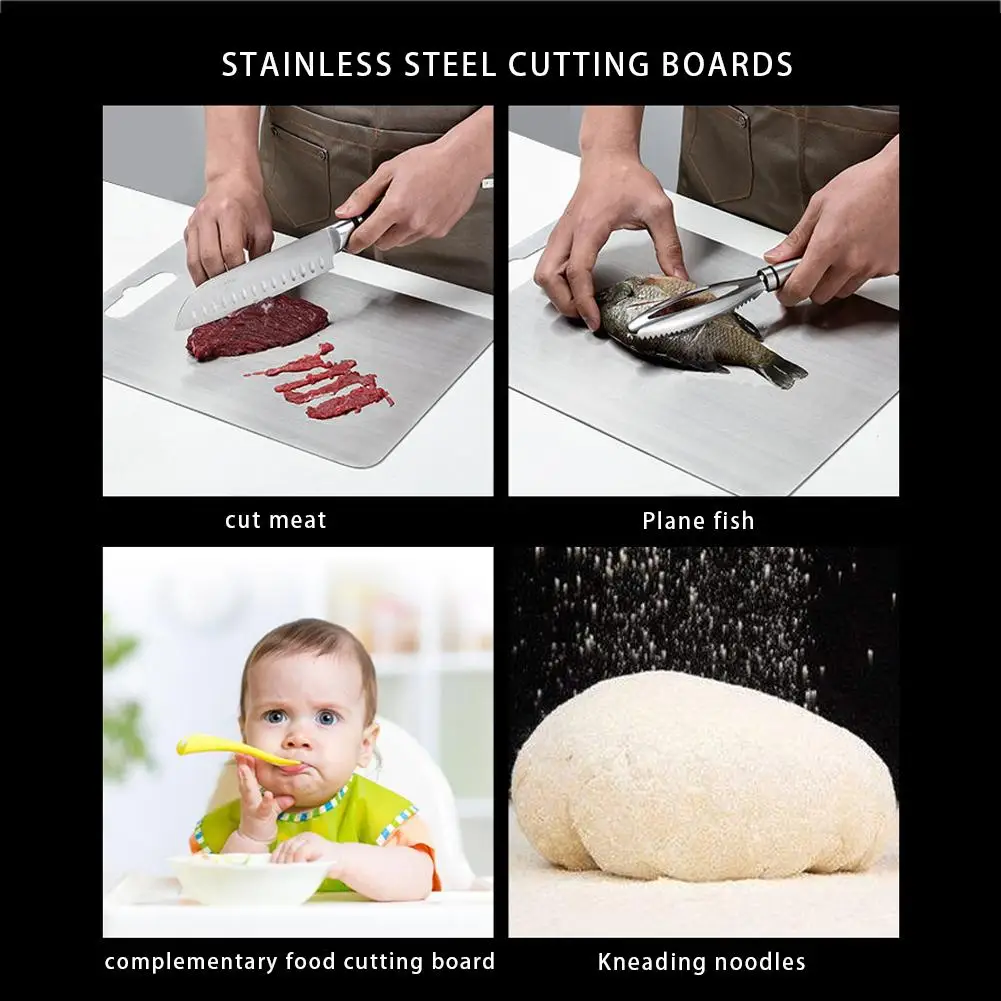 Stainless Steel Cutting Board, Antibacterial, Double-sided, Fruit Board Mildew-proof Cut Chopping Thickened, Household Vege Q3G2