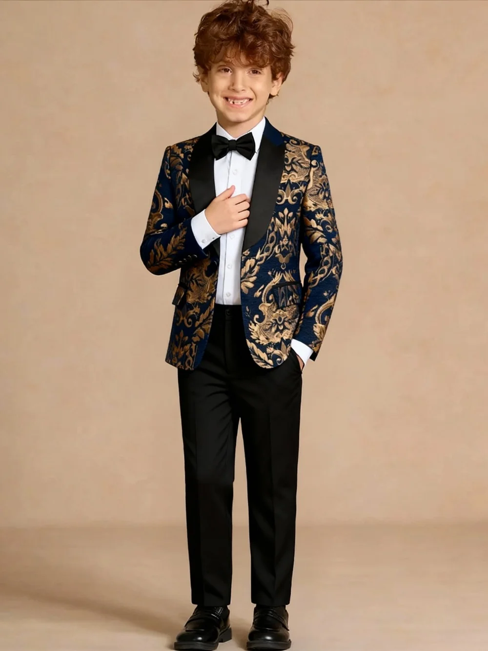 

Premium Gold Embroidery Suit Set for Boys 3-14 Yrs Communion Suit Jacket Vest Pants Set Stylish Shawl Collar Children Tuxedo