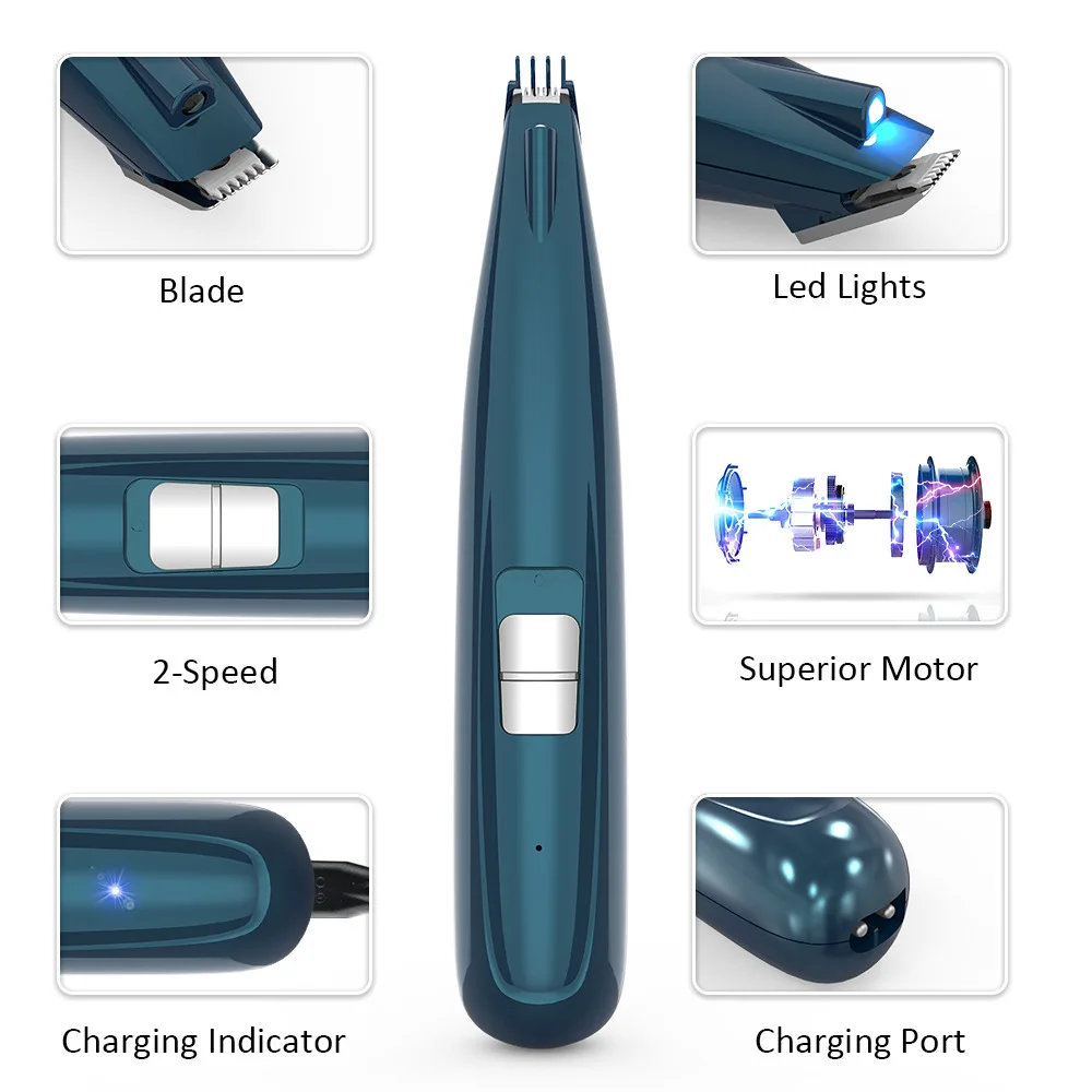 Pet Paw Hair Clear with LED Light Professional Dog Hair Trimmers Grooming Kit Low Noise USB Rechargeable Electronic Pet Products