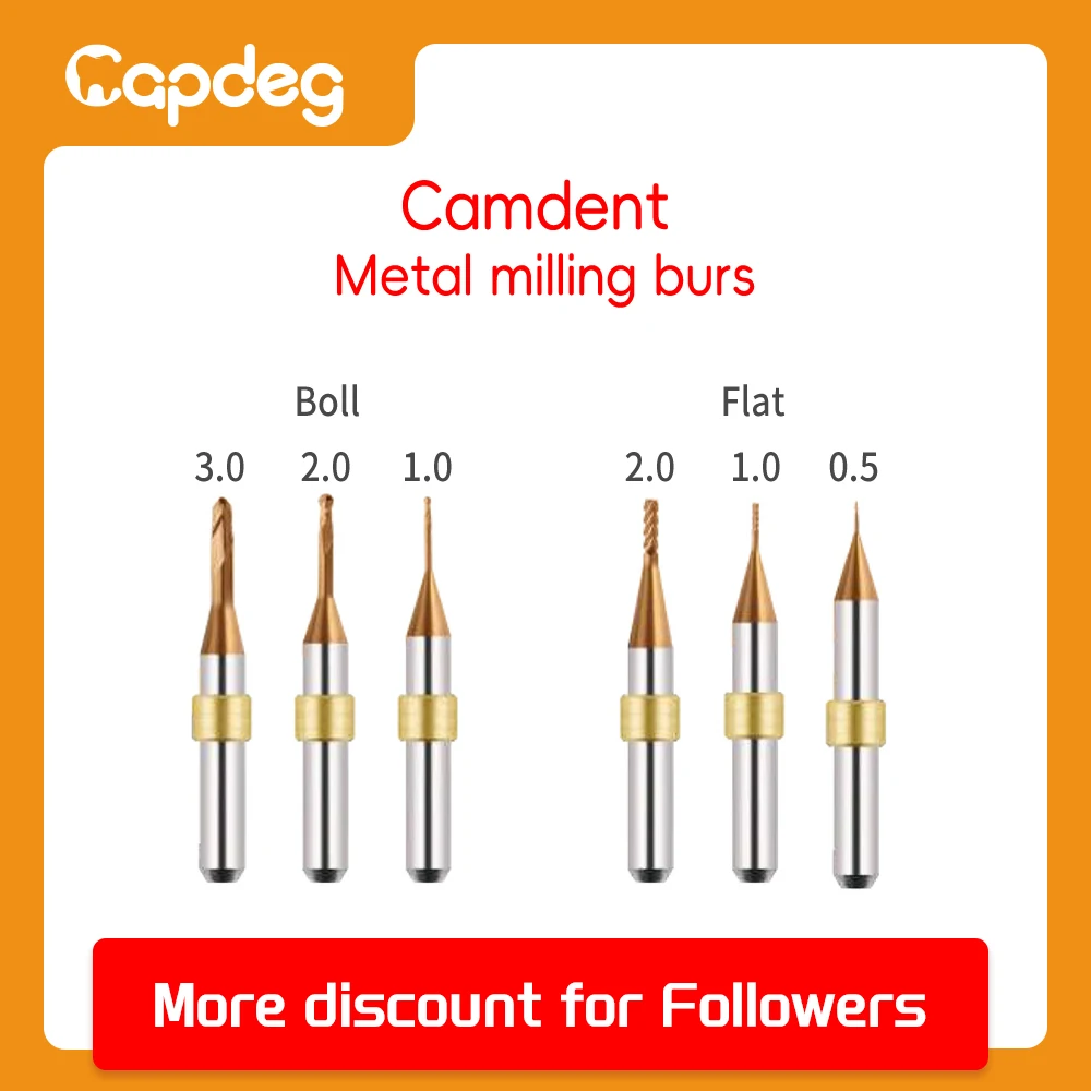 

Camdent Compatible Metal Milling Burs CADCAM Cutter Titanium/Cocr Tools Dmm Shaft 3.0/2.0//1.0mm Ball End 2.0/1.0/0.5mm Flat