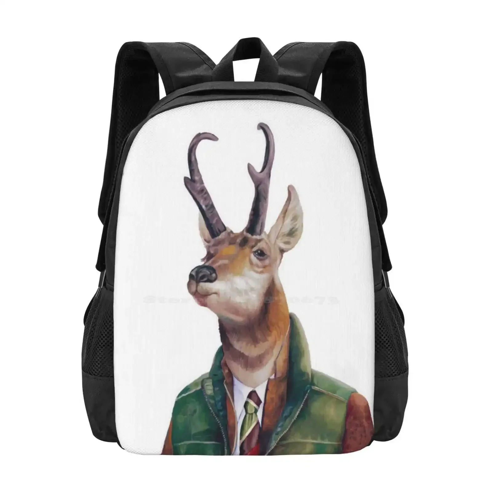 

Pronghorn Deer Hot Sale Schoolbag Backpack Fashion Bags Deer Pronghorn North American Antler Animals In Suits Animal Crew