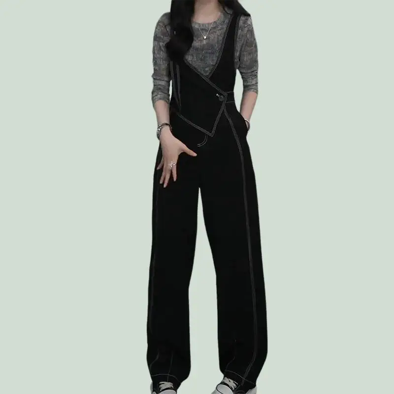 2026 Spring Summer New Fashion Versatile Women Retro Cool Strap Pants with A Casual Stylish Design High Waist Wide Leg Jumpsuit