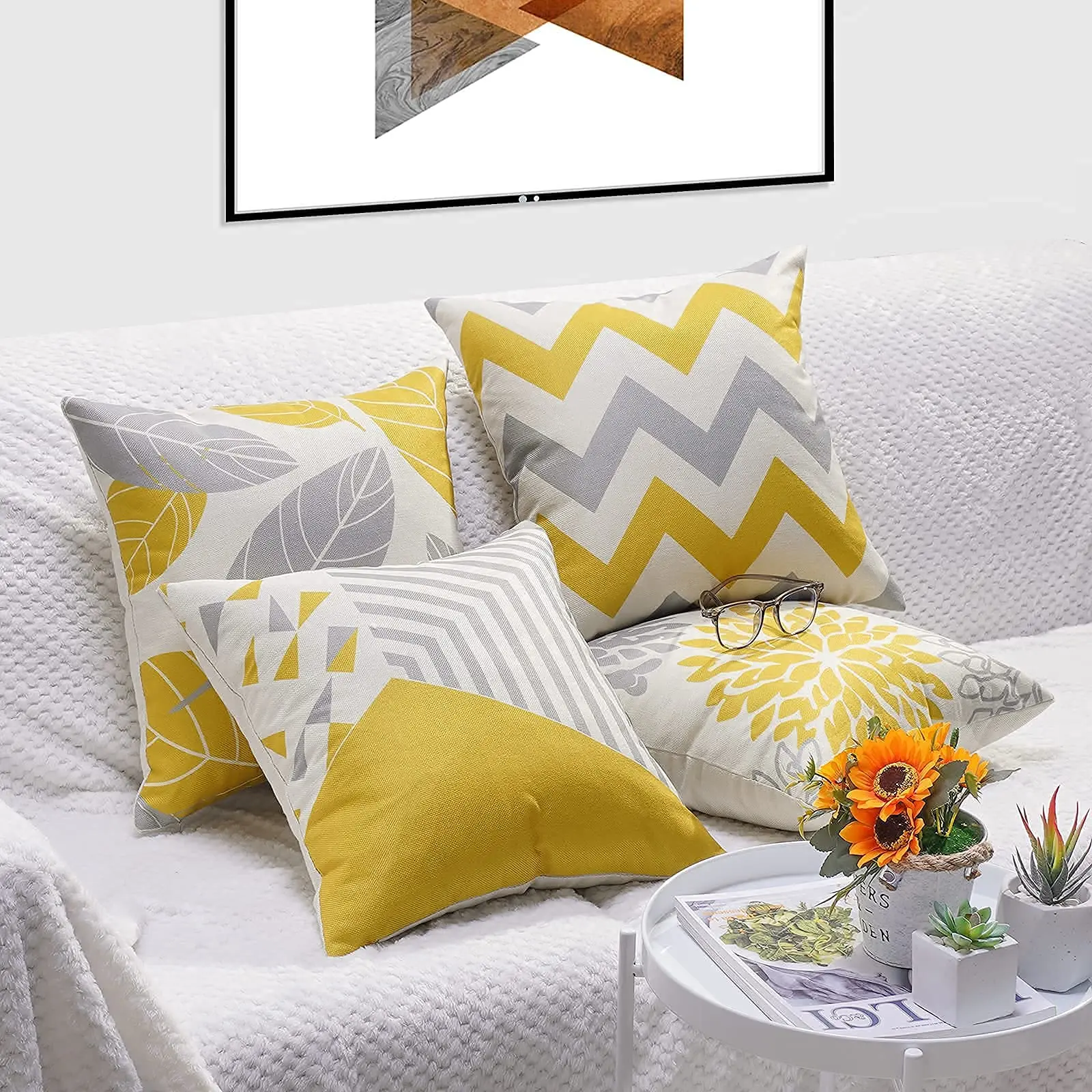 Nordic yellow gray geometric linen pillowcase sofa cushion cover home decoration can be customized for you 40x40 50x50 60x60