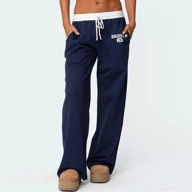 

Женские джоггеры Y2K с графическим принтом, повседневные широкие прямые спортивные брюки с низкой посадкой и шнурком, свободные штаны-багги