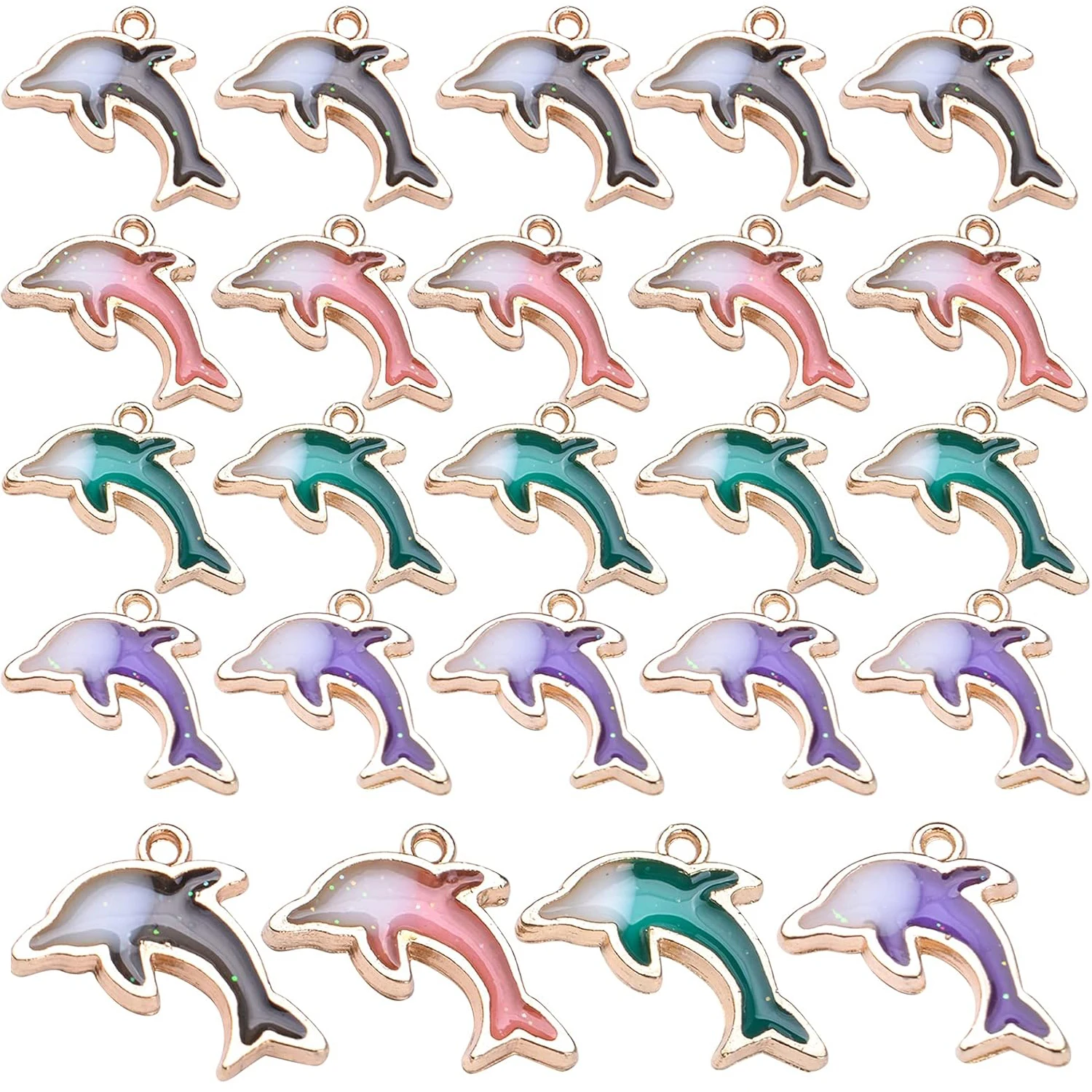 

24 шт. двусторонних эмалевых подвесок в виде дельфинов и рыбок для изготовления серег, ожерелий, браслетов и других украшений своими руками, 4 цвета