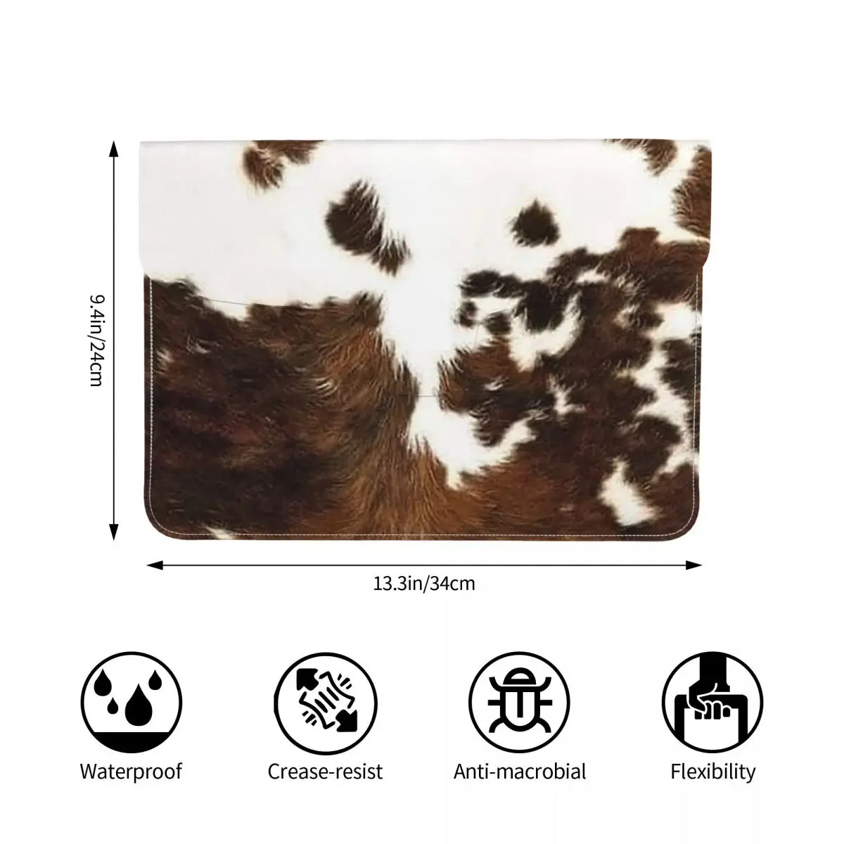 Stylish Cow Fur Cowhide Texture Cow Skin Print PU Leather Horizontal Laptop Sleeve Shockproof Soft Lining Notebook Case 13 Inch