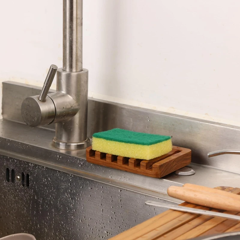 Soap Dish With Slanted Waterfall Design, Bar Soap Holder Teak Wood, Soap Saver For Shower,Bathroom, Sink, Kitchen