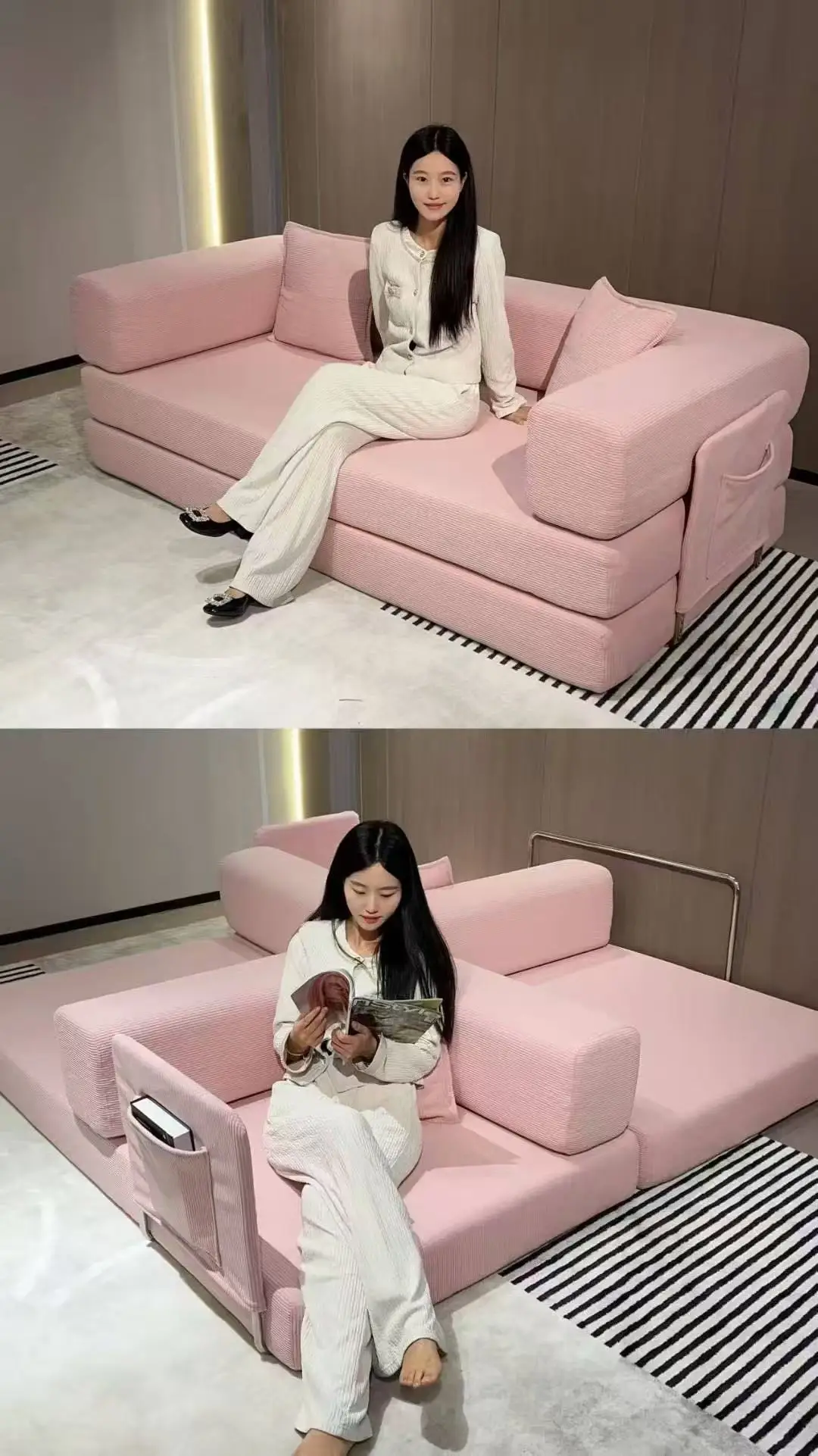 

Folding Compression Sofa Bed 4-in-1 Convertible Chenille Floor Sofa Couch Bed with Fixed-Shape Frame for Living Room Bedroom