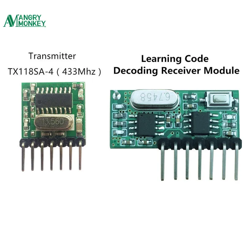 1 set RF module 433 Mhz Wireless Receiver and Transmitter  Receiver Learning Code 1527  4Ch with antenna For Arduino uno DIY kit