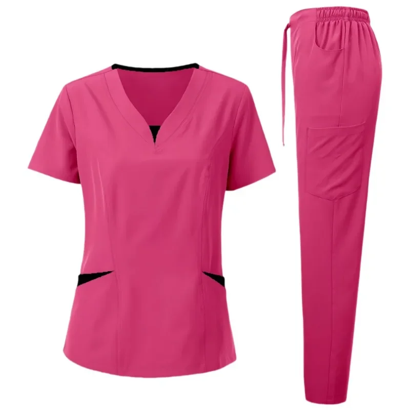 Scrub Set for Women Nurse Blouses Trendy V Neck Plus Size Nursing Blouse Beautiful Solid Color Workwear Scrub Tops and Pants