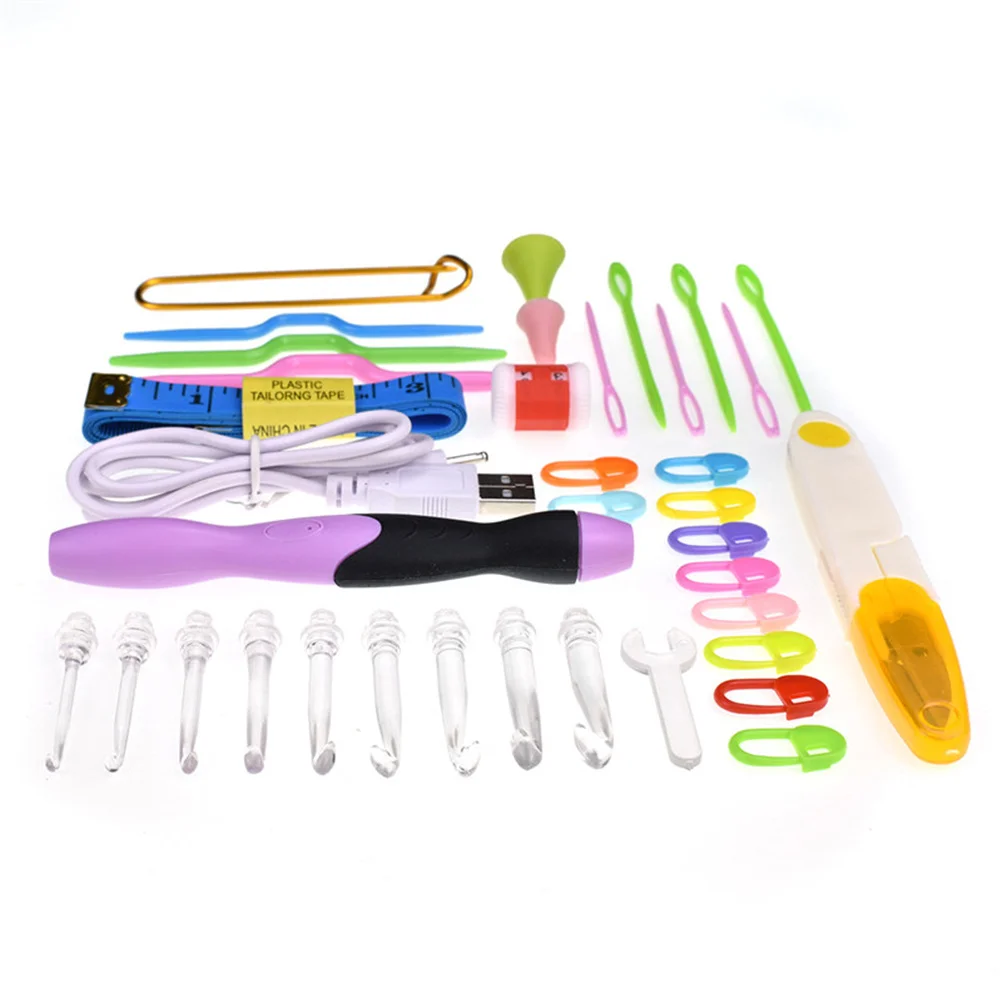 

45pcs Crochet Hook Set Led Lighted Knitting Needles Clear Refills Sewing Accessories Craft Tools For Dark Yarn Gift