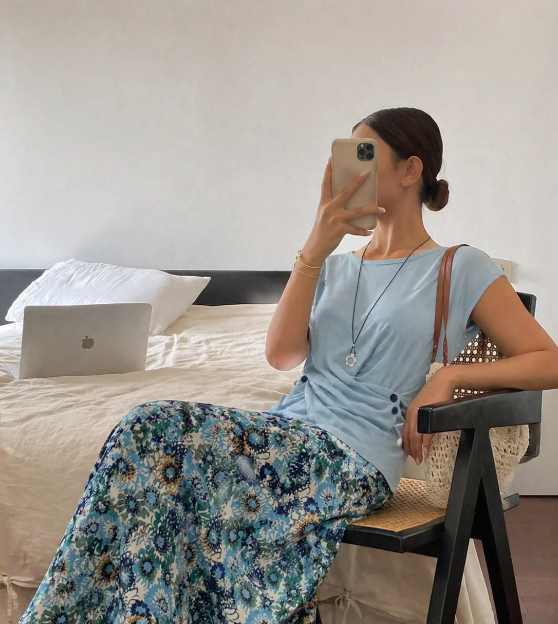 2ピースの夏らしいフレッシュな半袖ノットトップとプリントミデ - A-Line Skirt Midi のレビューと価格