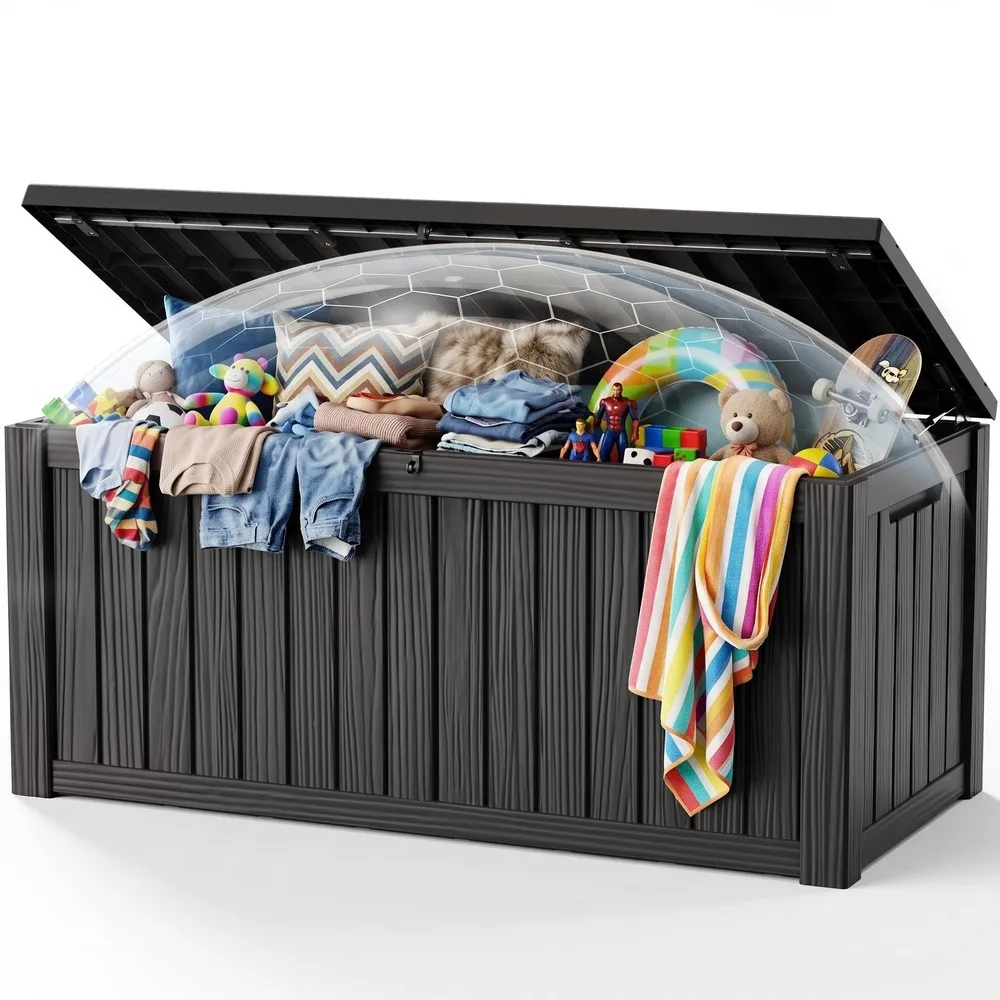 220 Gallon Deck Box Waterproof Lockable Outside Storage Box Black