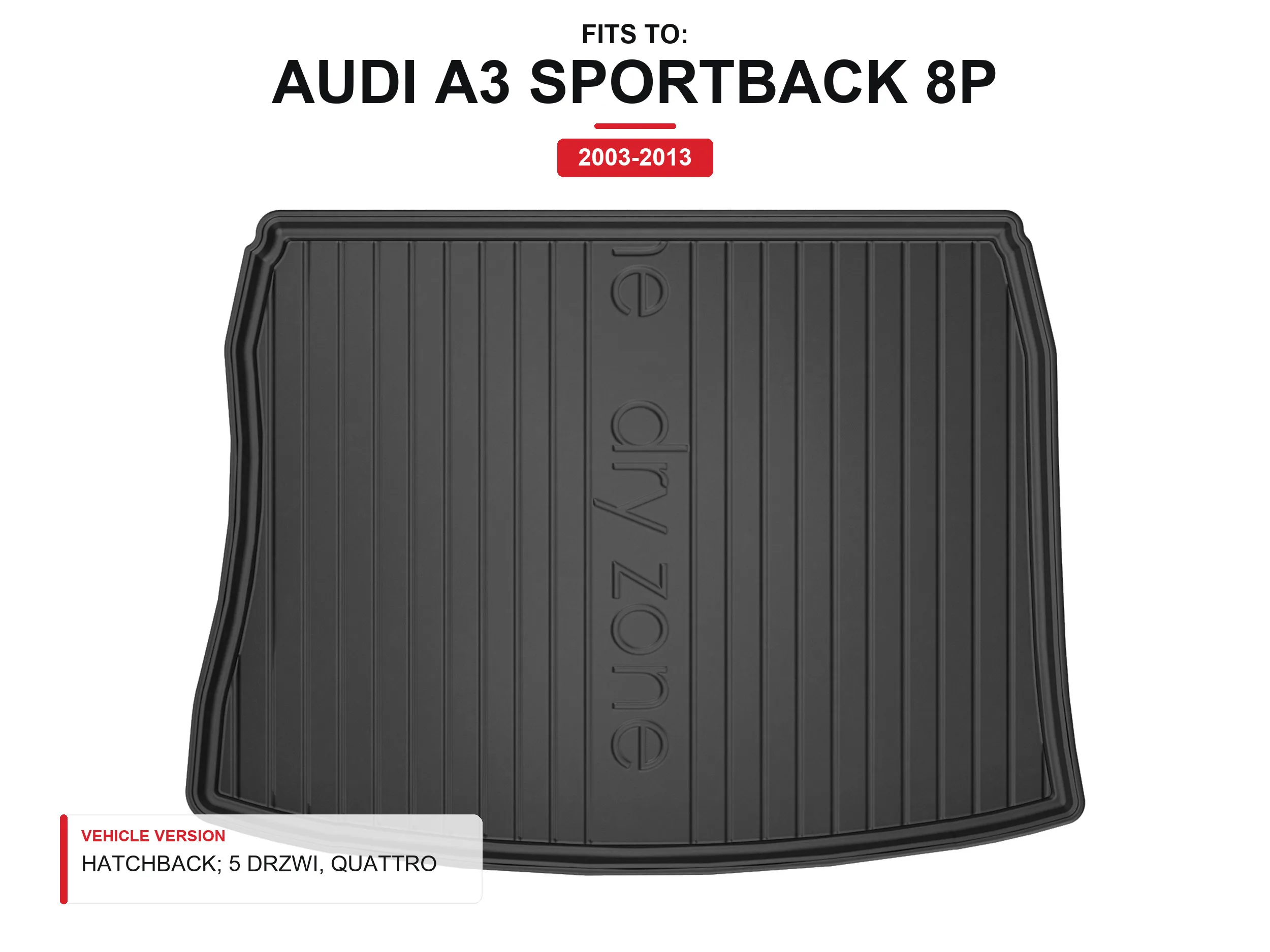 Kofferbakmat Tpe Dryzone Voor: Audi A3 Sportback 8P 2003-2013 Hatchback