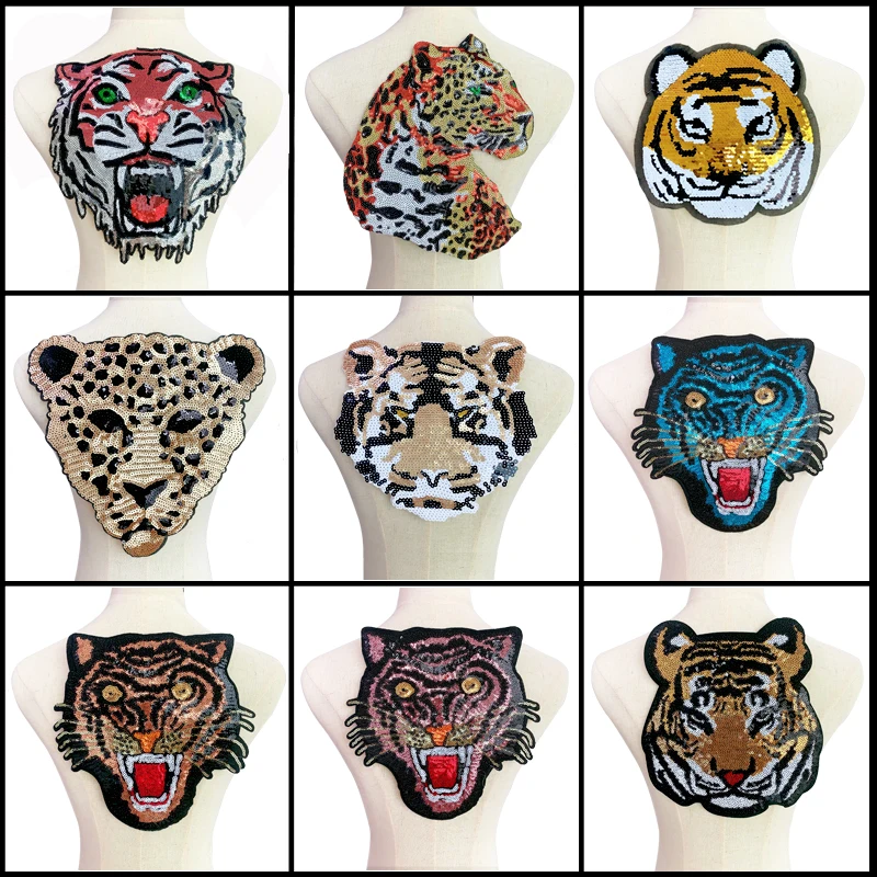 Tiger Embroidery Patches, Animal Cartoon Patches, Iron On Seuqin Patches, Backpack Clothes Decoration, Applique Sewing Suppliess