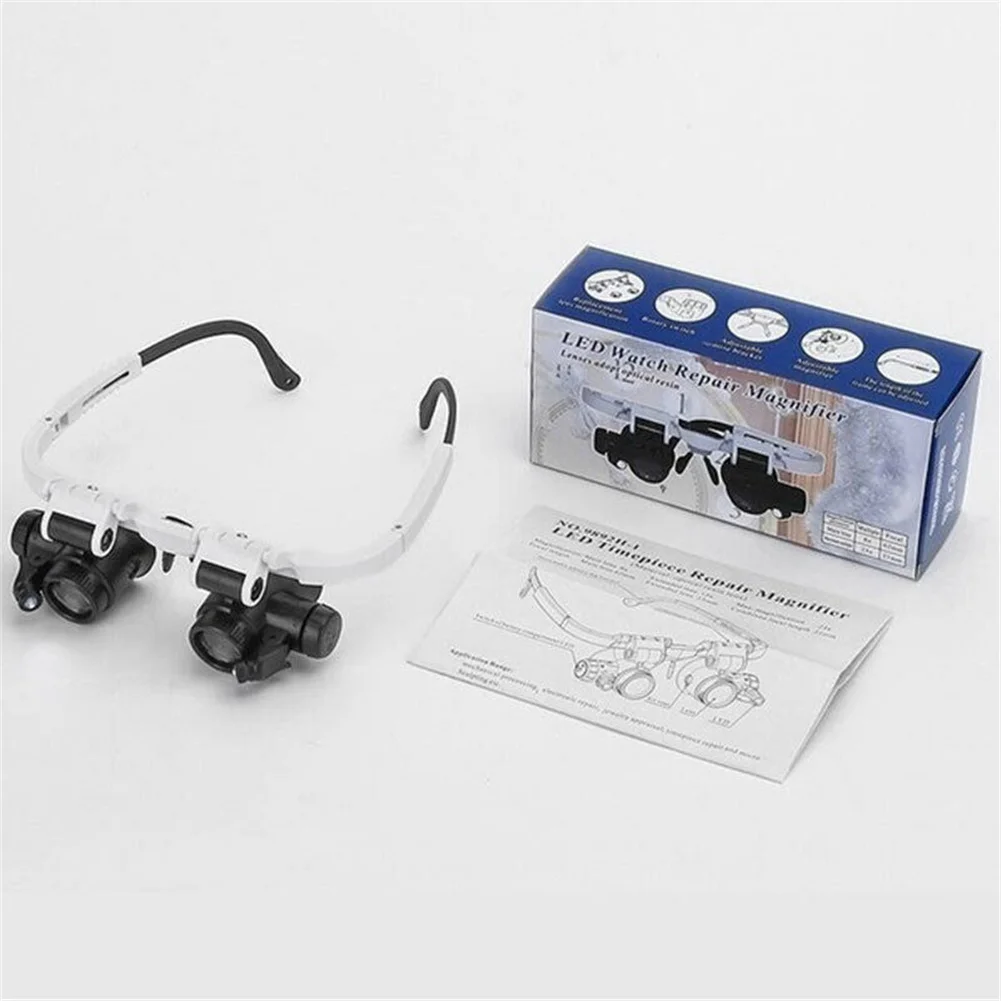 Size Adjustable Head Mounted Led Light Loupe Acrylic Lens Double Eyeglass Magnifying Glass Ergonomic Multipurpose For Watch