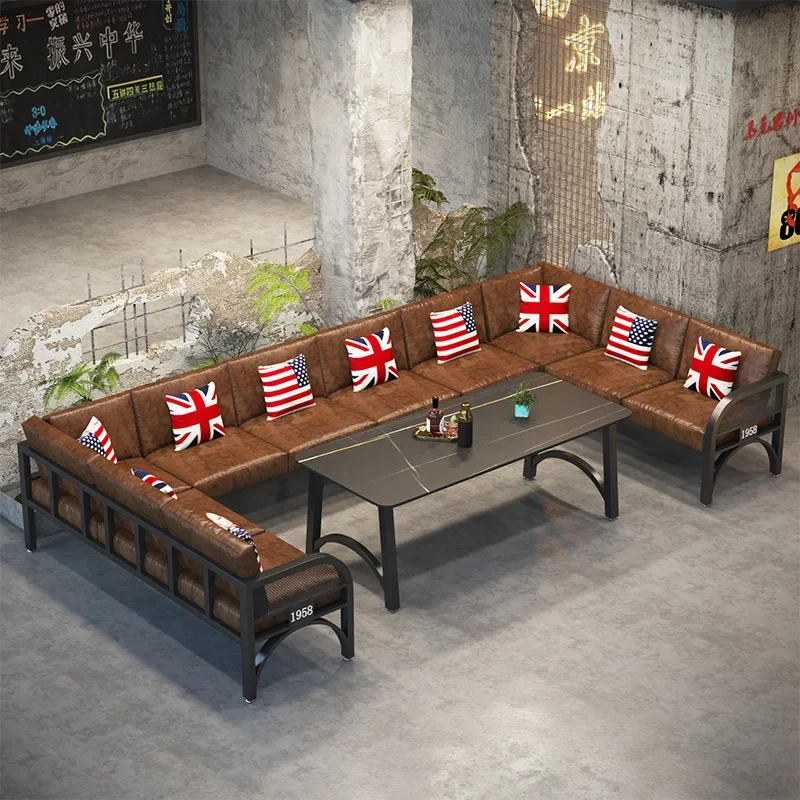 Industrial style bar Clear bar Table and chair combination Hot pot BBQ shop Bistro Dining bar Cafe Commercial booth sofa