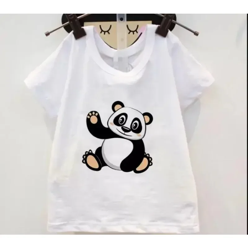 Śliczny chłopiec t-shirt kreskówka malarz Panda jedzenie bambusa dzieci ubrania letnie na co dzień słodkie dziecko, Kawaii dla dziewcząt dzieci