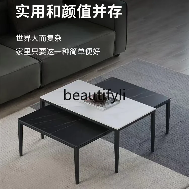 النمط الإيطالي روك مجلس تلسكوبي مزيج الحديثة الحد الأدنى مكتب غرفة المعيشة المنزلي الإبداعية طاولة القهوة المربعة K4050