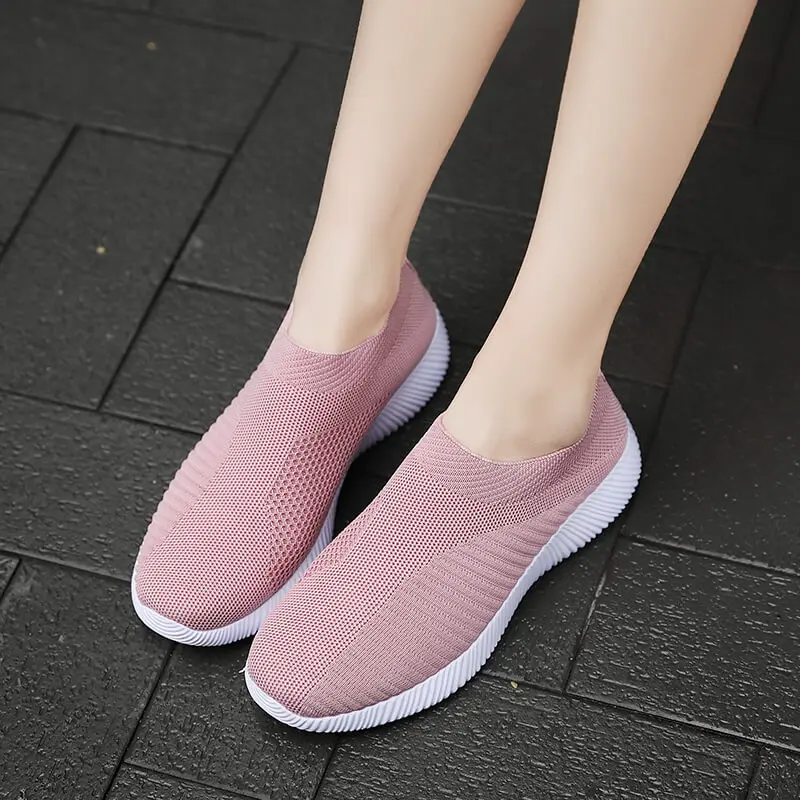 Women Vulcanized Shoes High Quality Women Sneakers Slip On Flats Shoes Women Loafers Plus Size 43 Walking Flat