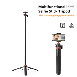 UURIG 5 Section Extend Phone Tripod DSLR Camera Tripods with Phone Mount Holder for Smartphone Mic Led Light Video Livestream