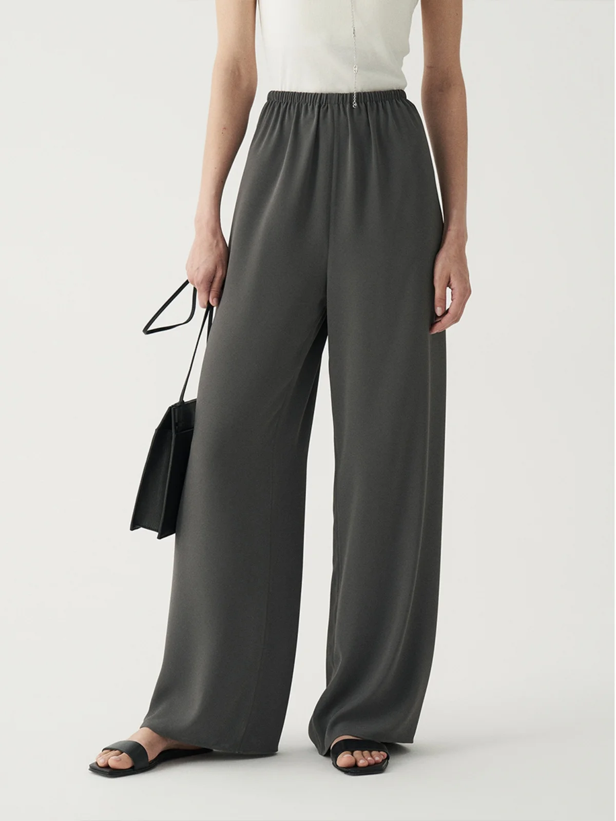

Cooling Feeling Airy Wide Leg High Waist Casual Pants Women's Spring Autumn Thin Elastic Waist Long Draping Pants