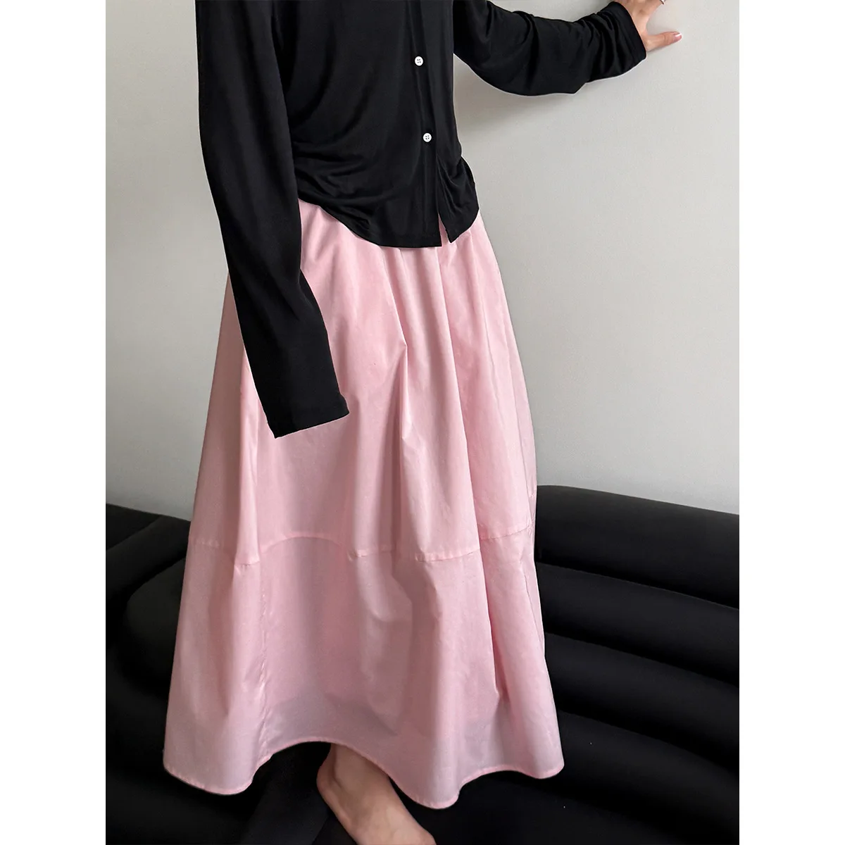 Yellow Midi Skirt Summer New High Waist Slimming A-Line Loose Crotch Umbrella Skirt