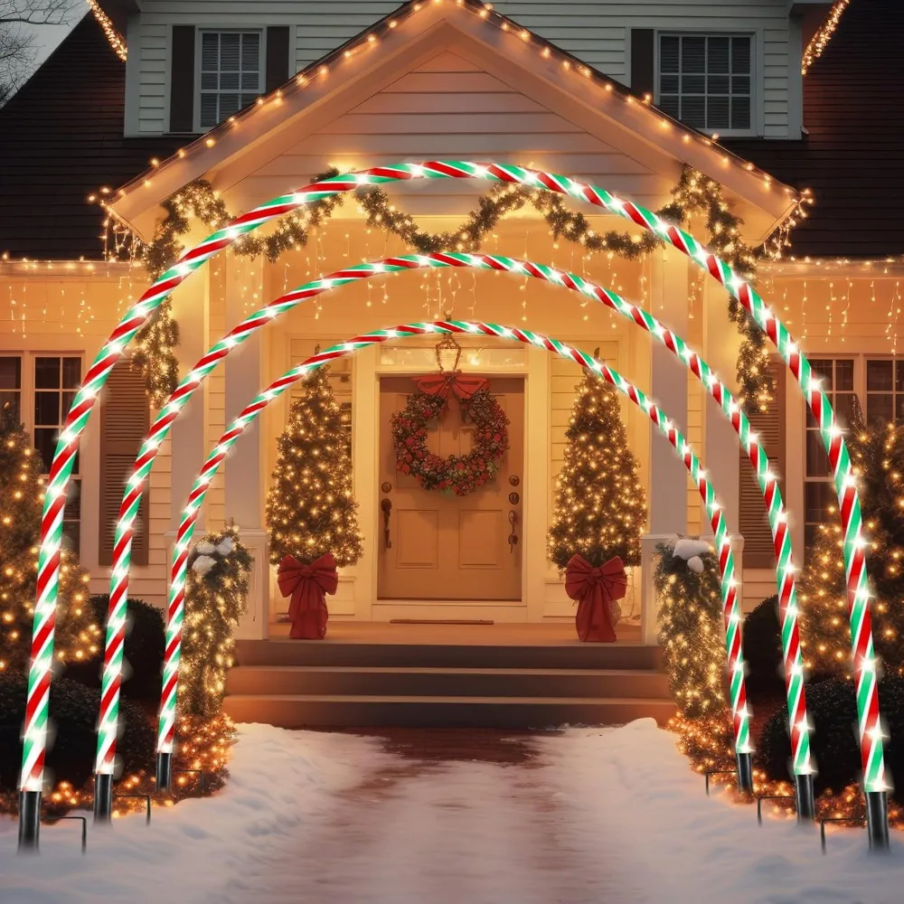 

10ft Christmas Candy Light Arch LED Christmas Outdoor Arches Decor Candy Cane Arch with Flasher Modes Xmas Arch Pathway