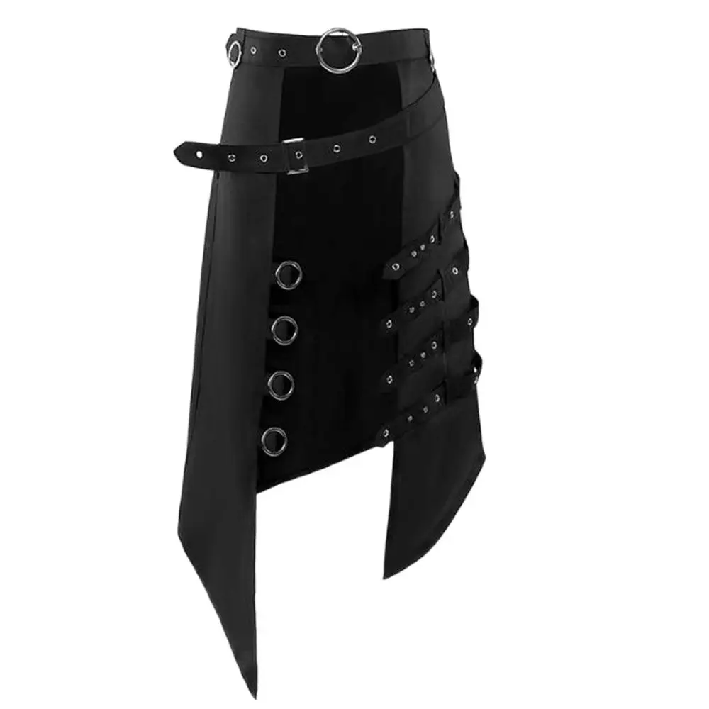 

Punk Pleated Skirt Open Front Men's Gothic Leather Belt Medieval Roman Warrior Kilt Metal Chian Harujuku Stylish Clothing