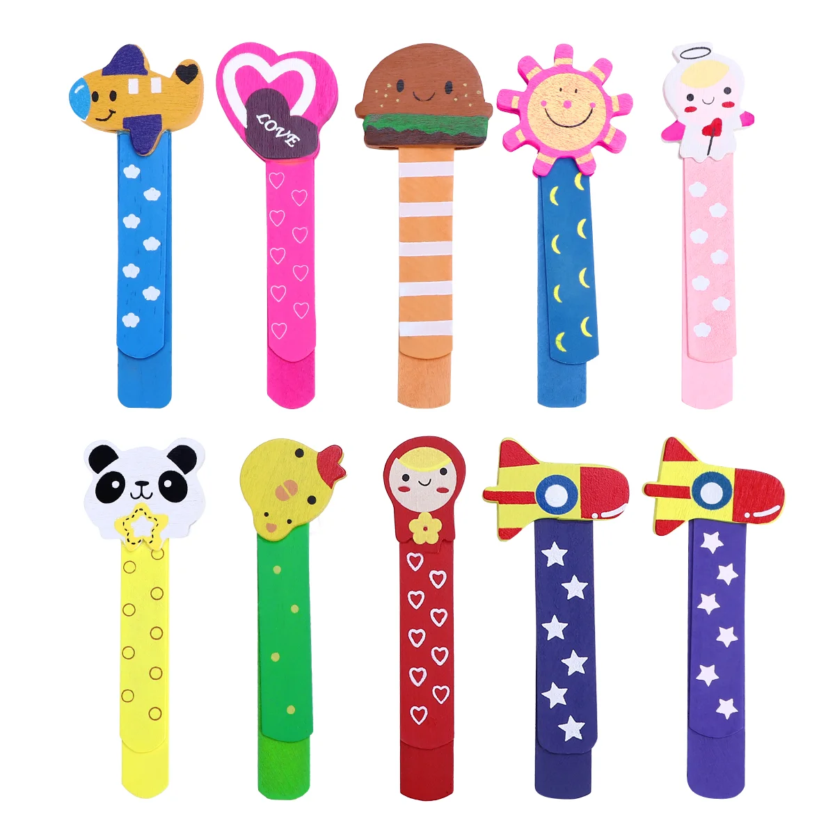 NUOLUX 10pcs Wood Book Marker with Ruler Scale Wooden Bookmarks with Cartoon Patterns (Mixed Styles Deliveried in Random)