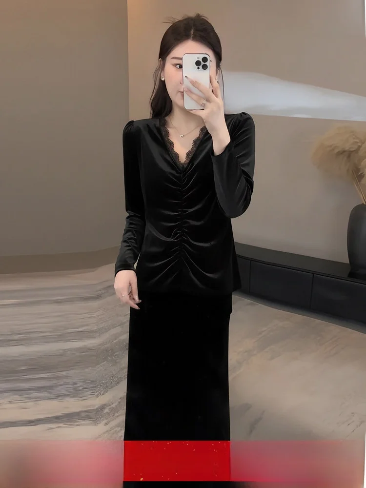 

Ele Bla Кружевная основа irt размера плюс Женская внутренняя одежда Бархатный зимний топ с v-образным вырезом и высокой талией Эффект похудения