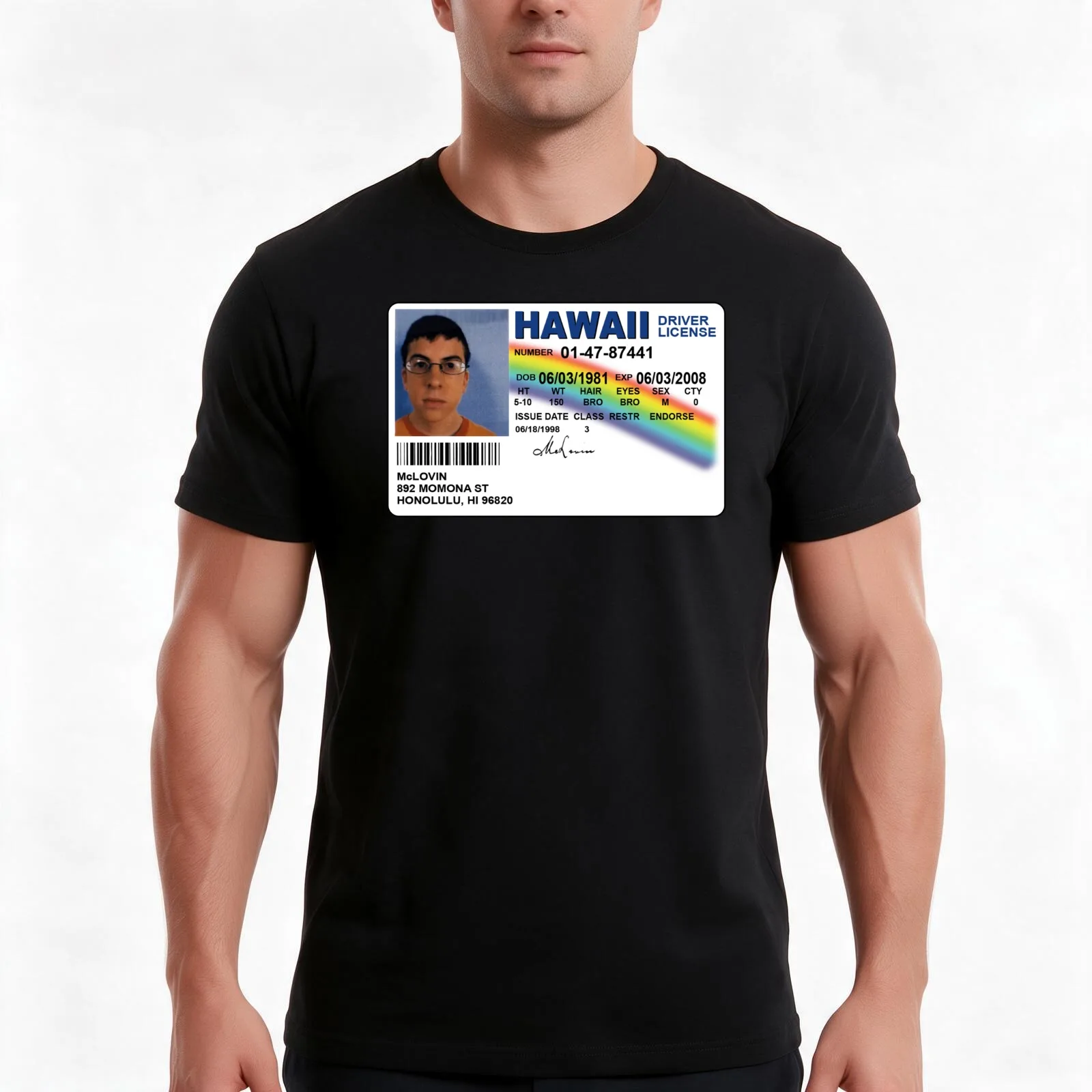 Mclovin Fake ID - Funny Meme T-Shirt, Summer Casual Cotton Tee, Oversized Streetwear Tops, Vintage Graphic Print, 100% Cotton