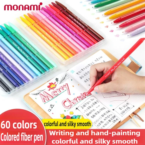Monami-Bolígrafo de Gel de acuarela de fibra, 60 colores, puntos clave para marcar, bolígrafo a base de agua, suministros de oficina y escuela de colores, papelería