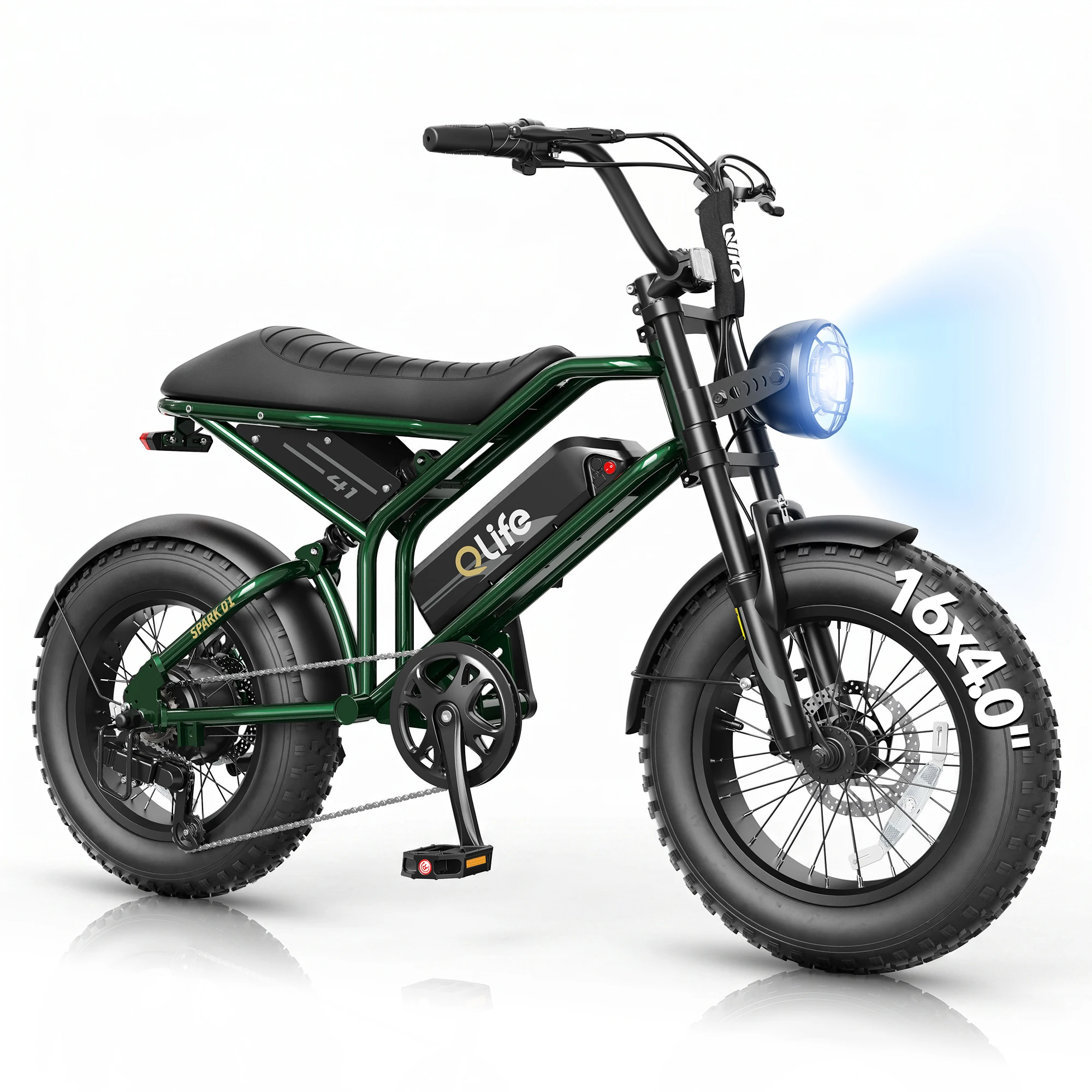 Qlife Spark D1 Electric Bike for Adults, 1500W Peak Motor 48V 10.4 Ah, 16" Fat Tires Electric Mountain Bike, 25 MPH 50Mi Range Off-Road Ebike with Full Suspension image 2