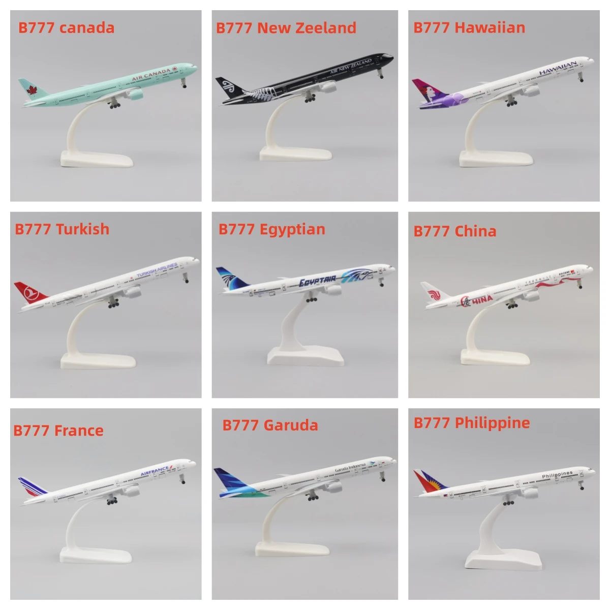 20cm Aircraft Model Toy B777 Series Metal Replica Diecast Airplane Boeing 777 Air France Turkish Airlines w Landing Gears