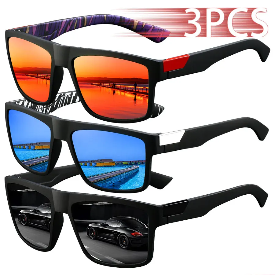 3 قطع أزياء خمر الملونة شريط النظارات الشمسية الرجال الصيد القيادة رجل العلامة التجارية الفاخرة مصمم نظارات شمسية الرجعية UV400 نظارات