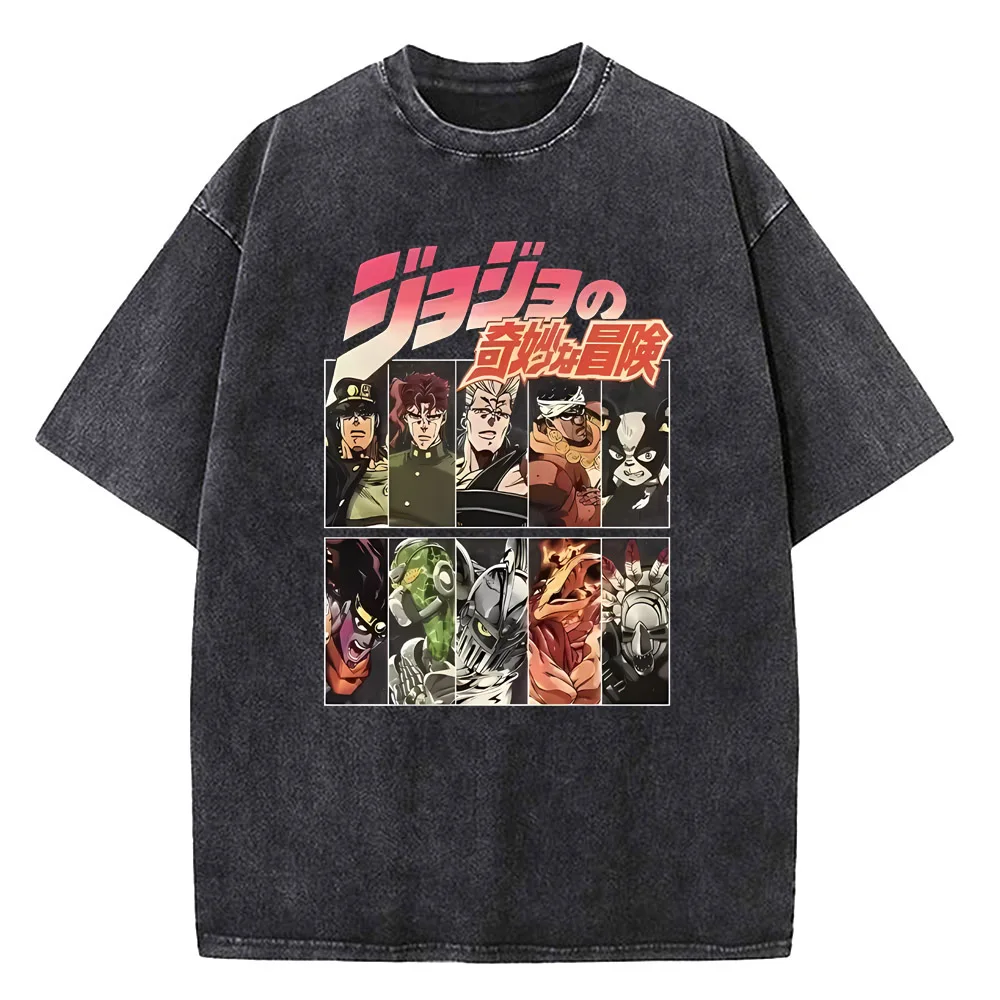 Anime JoJo's Bizarre Adventure Kira Yoshikage Killer Queen Print Tee Men T-shirts Cotton Vintage Washed T Shirt Harajuku Tshirt
