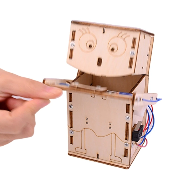 Diy brinquedo mecânico caixa dinheiro modelo educacional kits cofrinho elétrico