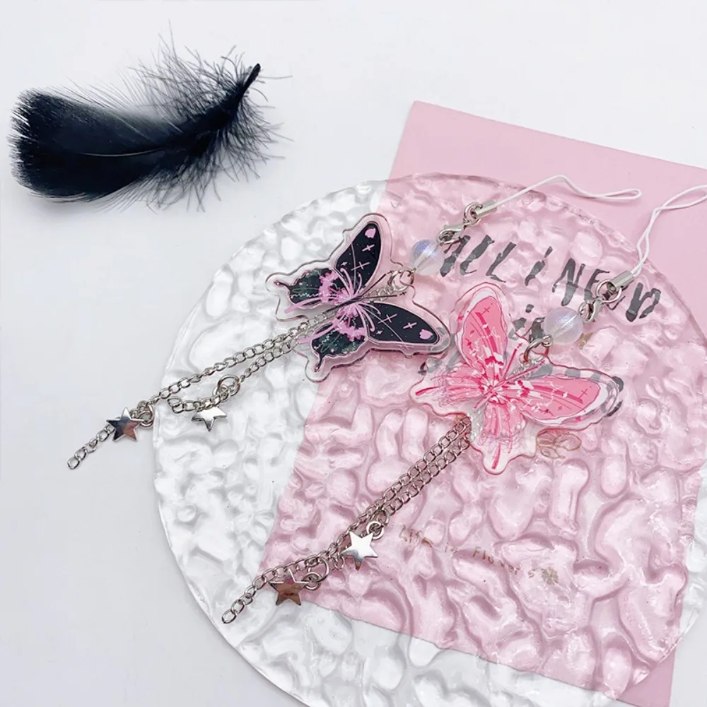 Sweet Star Fringe Phone Lanyard Y2k Harajuku Style Butterfly Pendant Phone Strap Backpack Charm Butterfly Butterfly Phone Chain